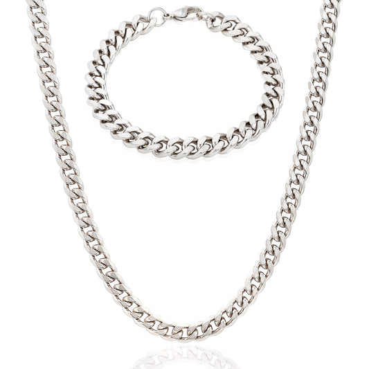 Invicta Men's Stainless Steel 6mm Curb Link Chain Necklace & Bracelet Set