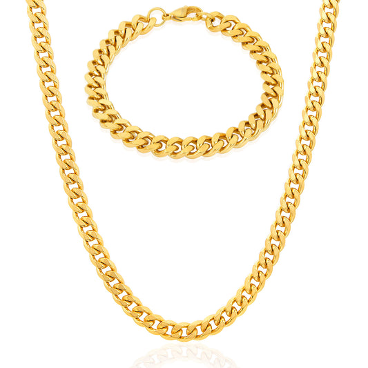 Invicta Men's Stainless Steel 6mm Curb Link Chain Necklace & Bracelet Set