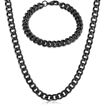 Invicta Men's Stainless Steel 9mm Curb Link Chain Necklace & Bracelet Set