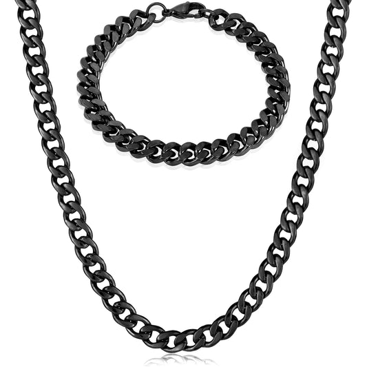 Invicta Men's Stainless Steel 9mm Curb Link Chain Necklace & Bracelet Set
