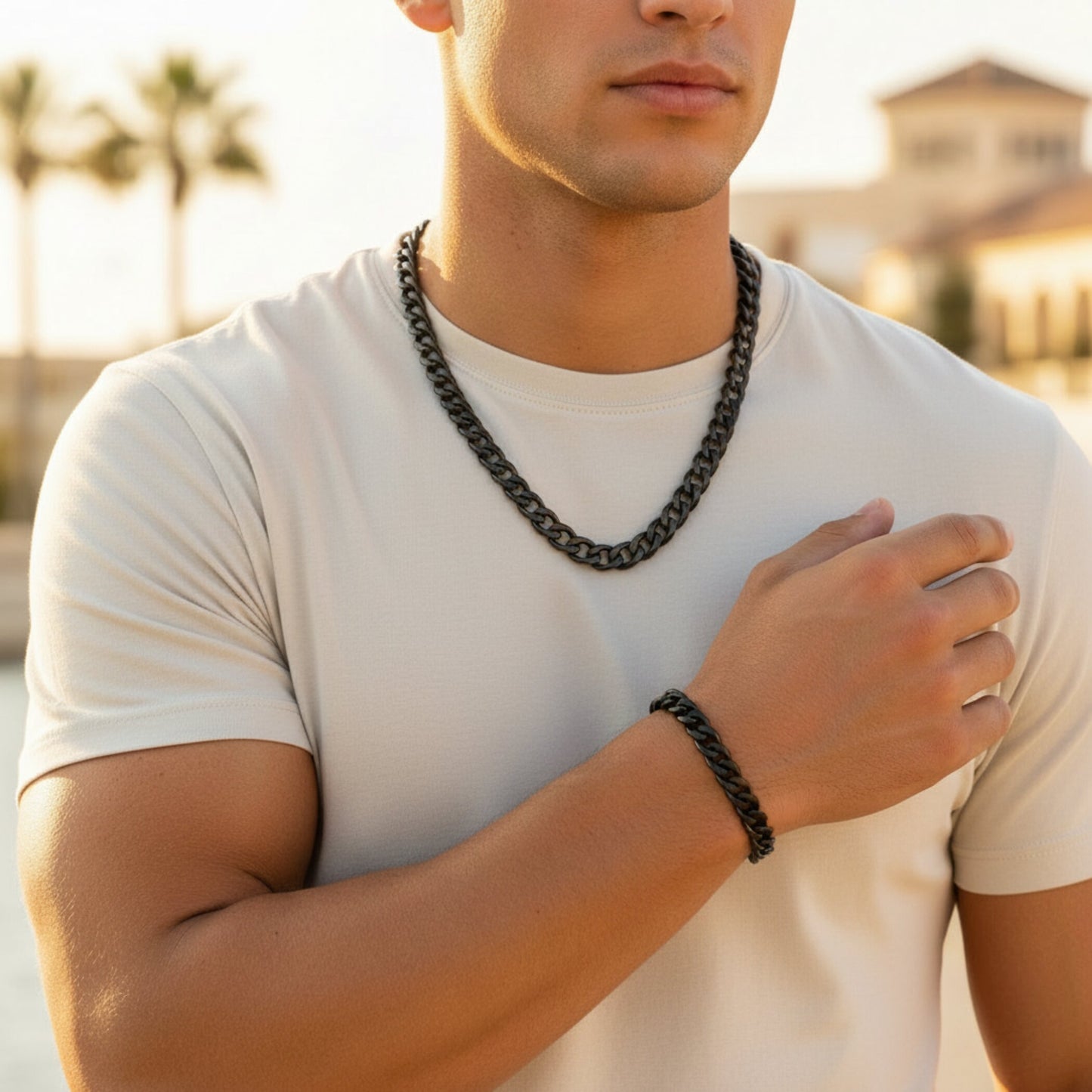 Invicta Men's Stainless Steel 9mm Curb Link Chain Necklace & Bracelet Set