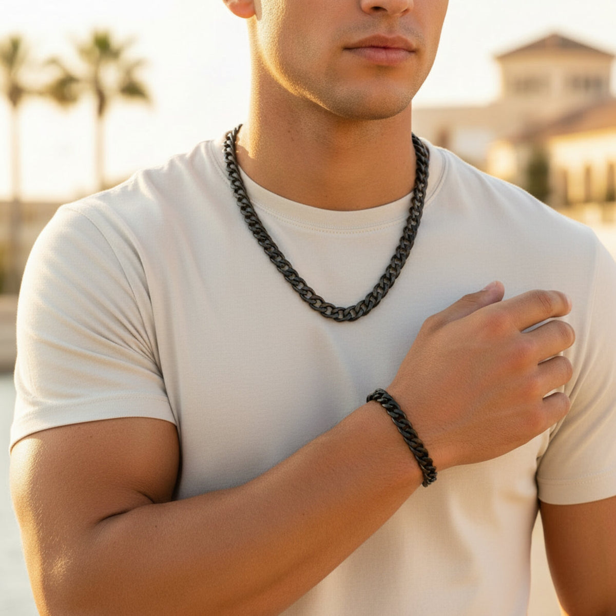 Invicta Men's Stainless Steel 9mm Curb Link Chain Necklace & Bracelet Set