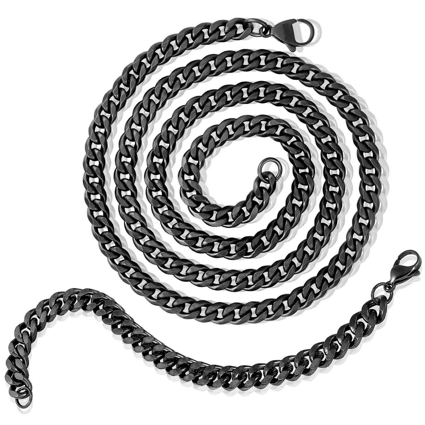 Invicta Men's Stainless Steel 6mm Curb Link Chain Necklace & Bracelet Set