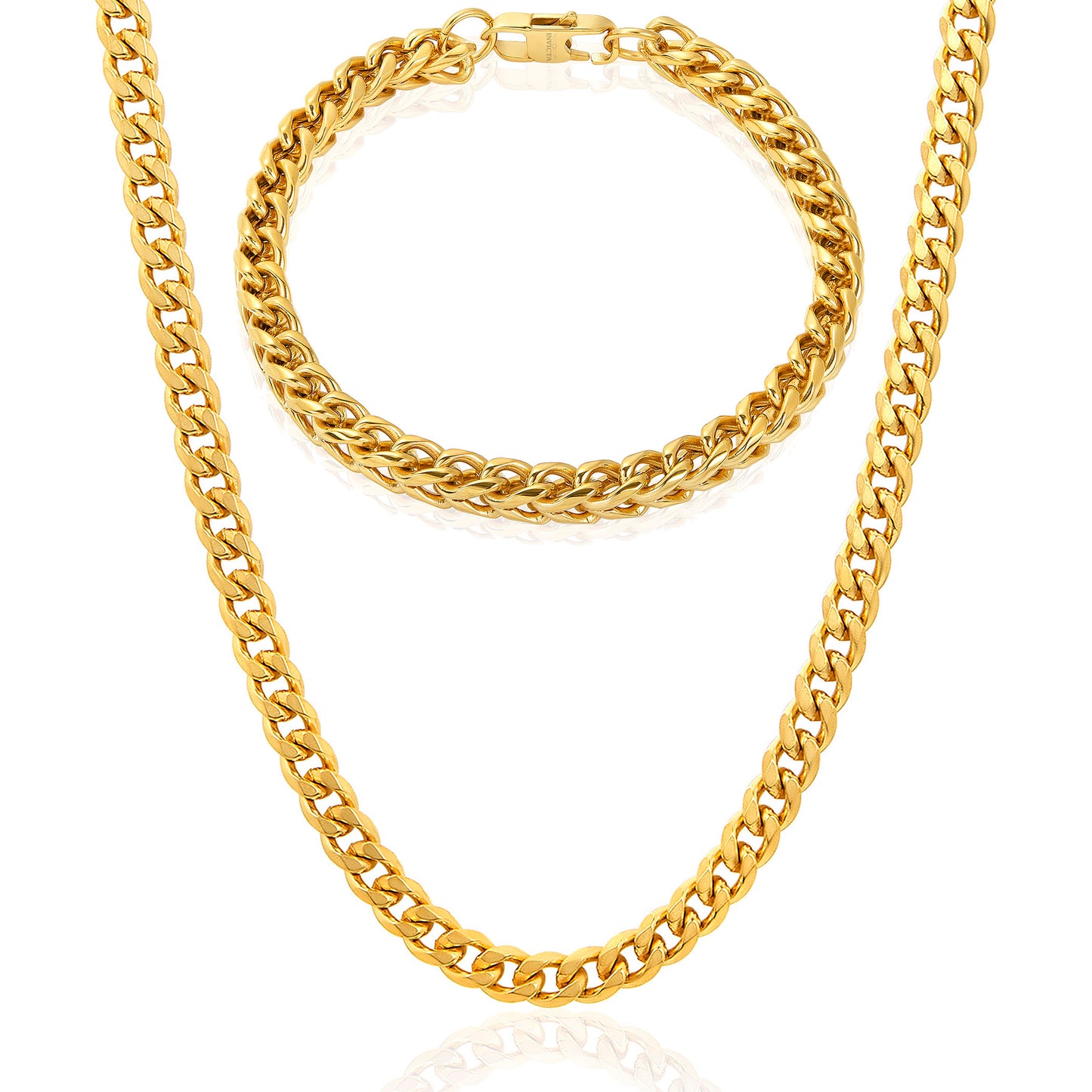Invicta Men's Stainless Steel 6mm Franco Chain Necklace & Bracelet Set