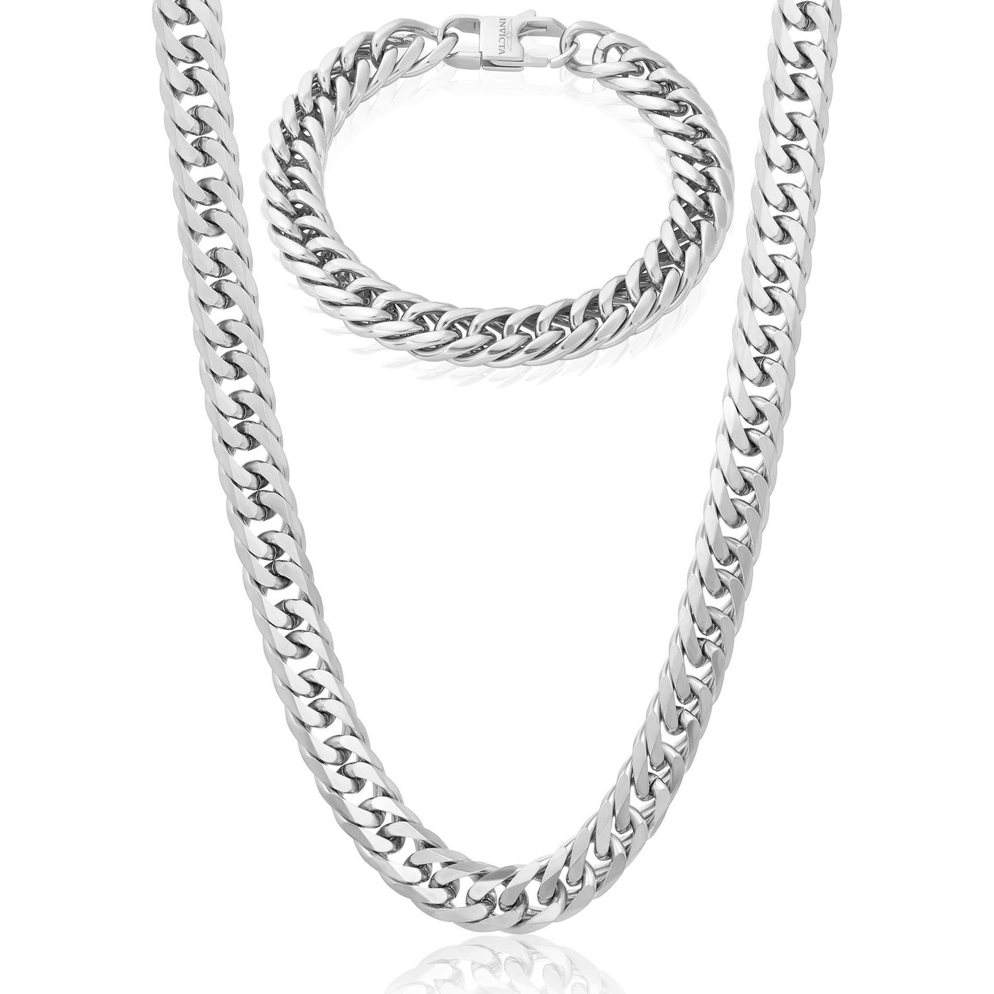 Invicta Men's Stainless Steel 11.5mm Double Curb Link Necklace & Bracelet Set