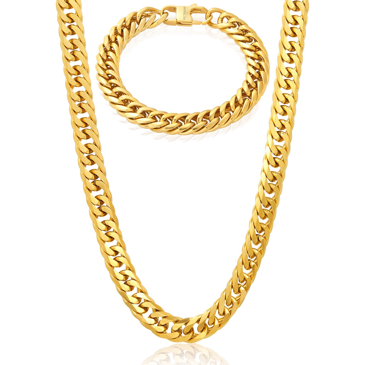 Invicta Men's Stainless Steel 11.5mm Double Curb Link Necklace & Bracelet Set