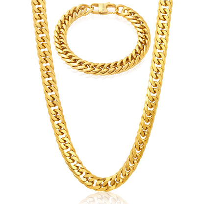 Invicta Men's Stainless Steel 11.5mm Double Curb Link Necklace & Bracelet Set