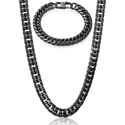 Invicta Men's Stainless Steel 11.5mm Double Curb Link Necklace & Bracelet Set