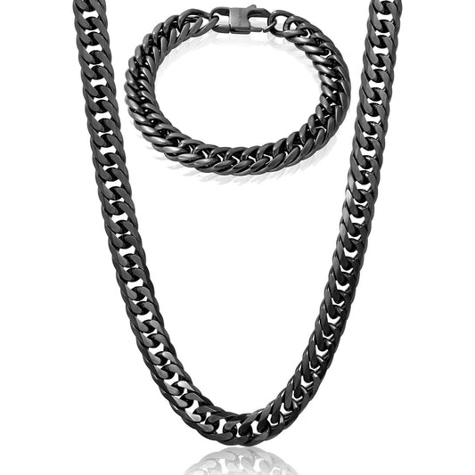 Invicta Men's Stainless Steel 11.5mm Double Curb Link Necklace & Bracelet Set