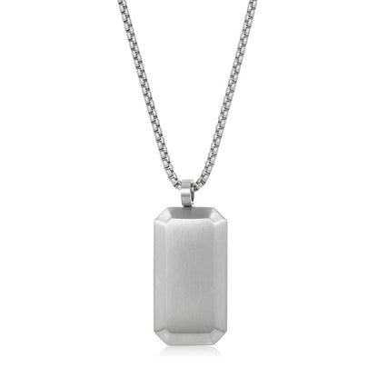 Invicta Men's Stainless Steel Beveled Edge Antiqued Dog Tag Pendant with 24" Chain