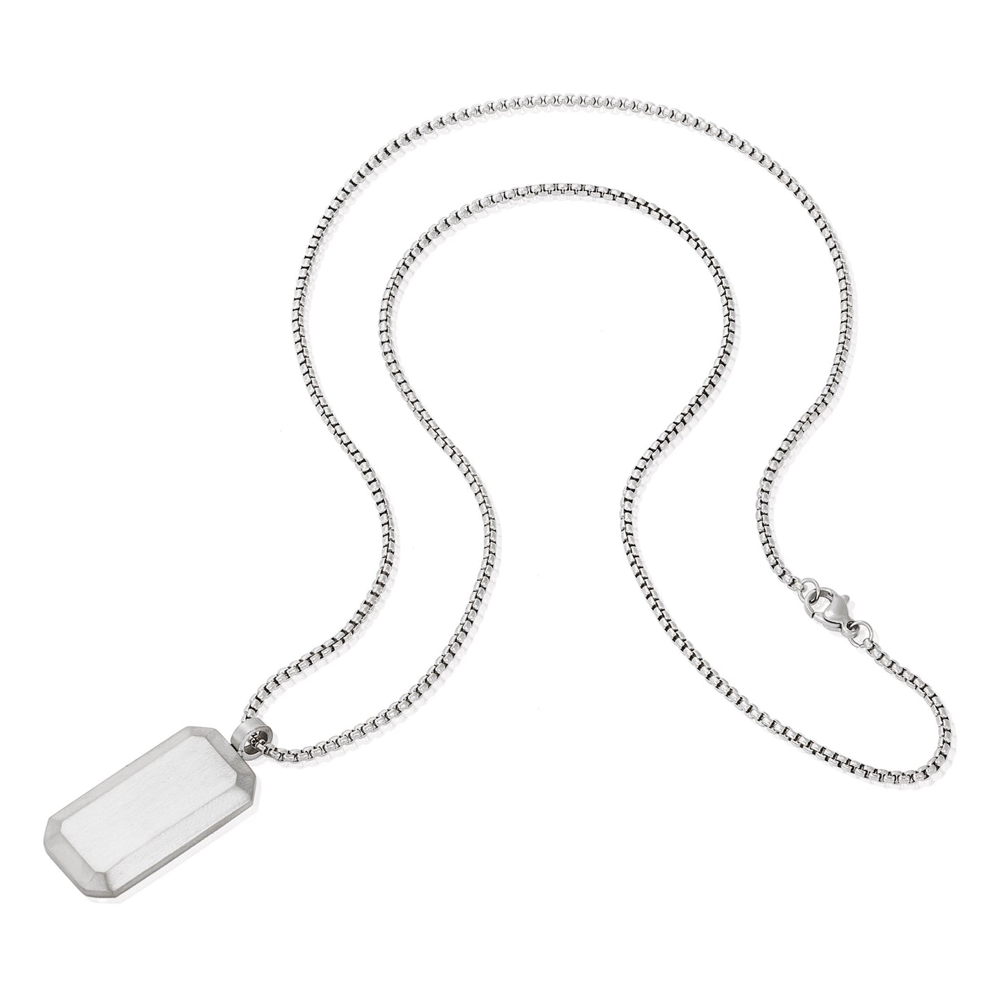 Invicta Men's Stainless Steel Beveled Edge Antiqued Dog Tag Pendant with 24" Chain