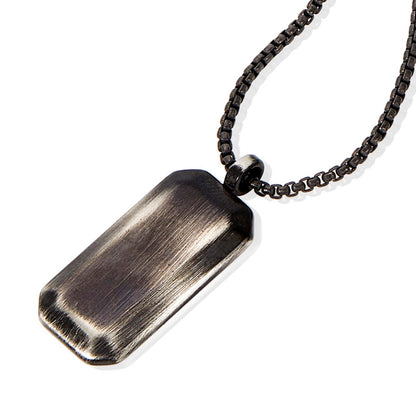 Invicta Men's Stainless Steel Beveled Edge Antiqued Dog Tag Pendant with 24" Chain