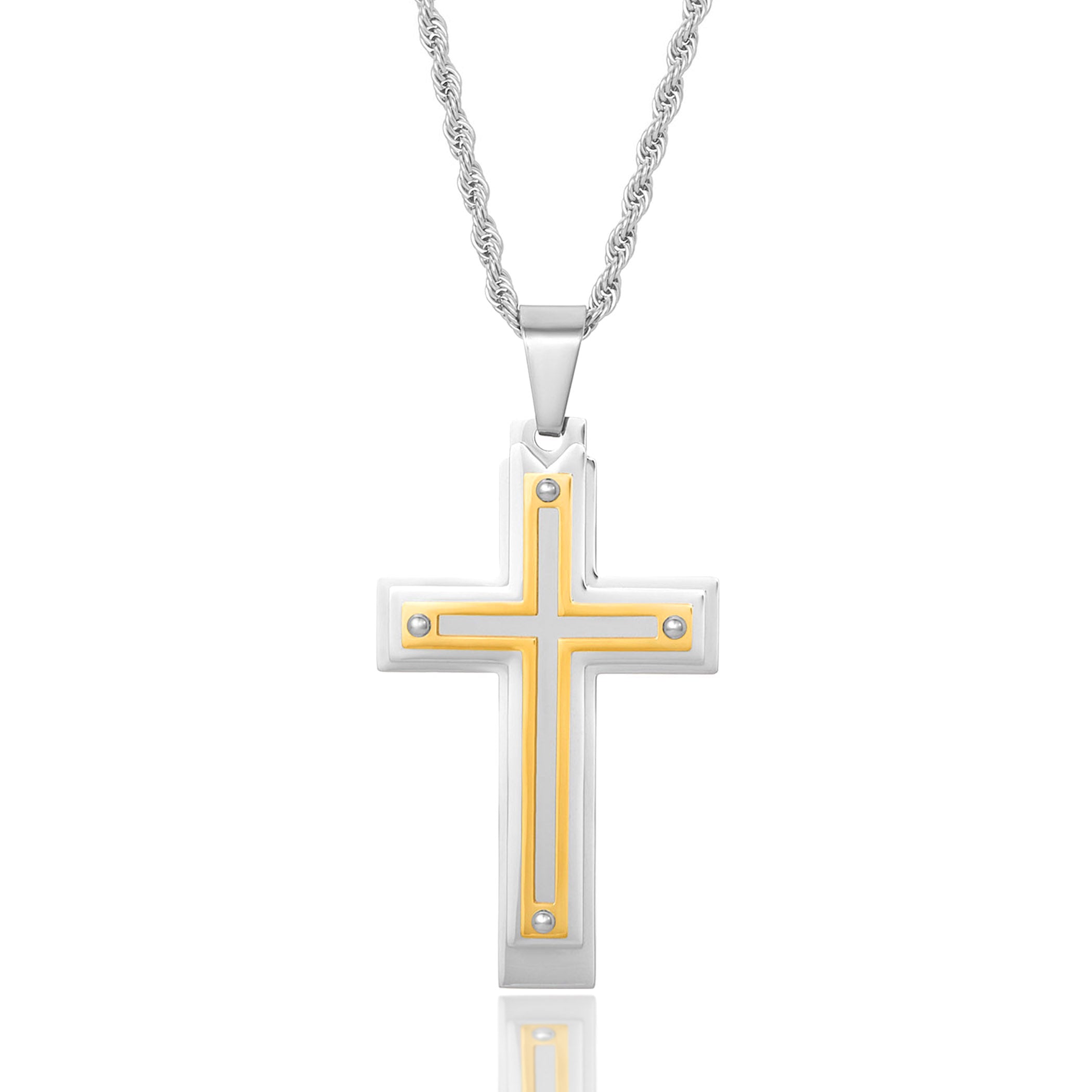 Invicta Men's Stainless Steel Multi-Layered Cross Pendant with 24