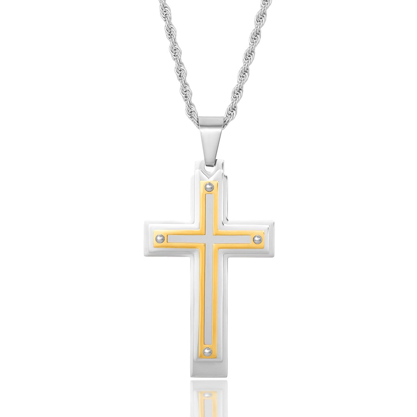 Invicta Men's Stainless Steel Multi-Layered Cross Pendant with 24" Chain