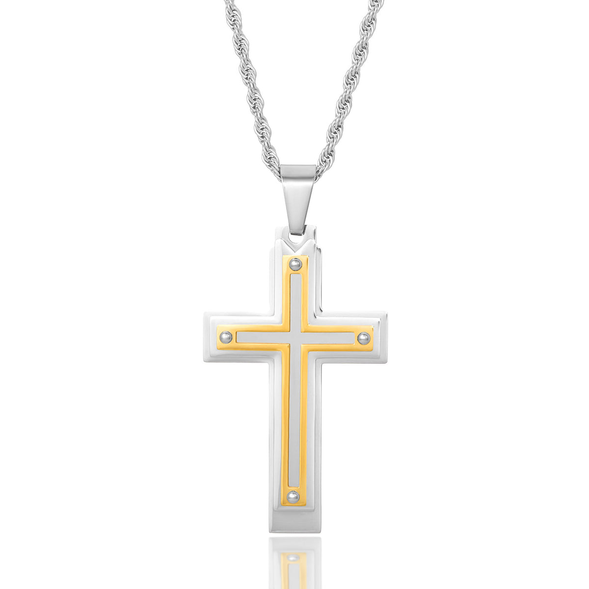 Invicta Men's Stainless Steel Multi-Layered Cross Pendant with 24" Chain
