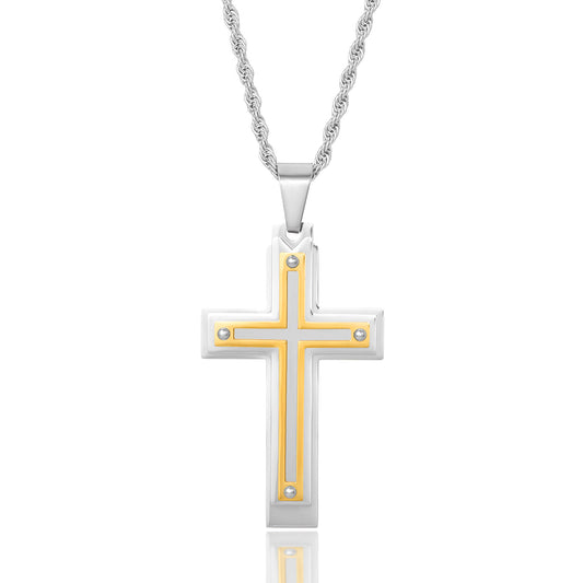 Invicta Men's Stainless Steel Multi-Layered Cross Pendant with 24" Chain