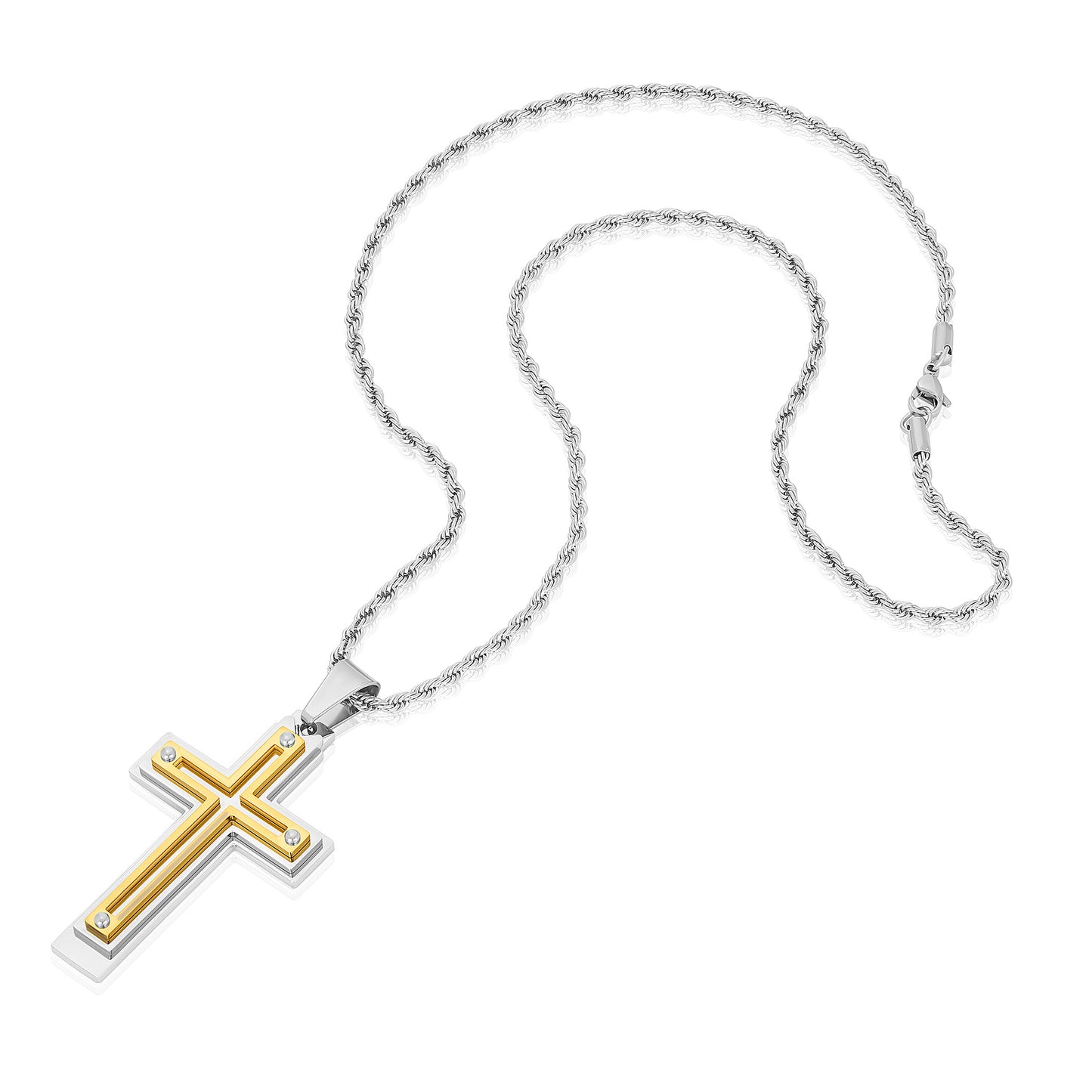 Invicta Men's Stainless Steel Multi-Layered Cross Pendant with 24" Chain