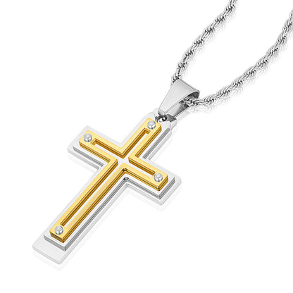 Invicta Men's Stainless Steel Multi-Layered Cross Pendant with 24" Chain