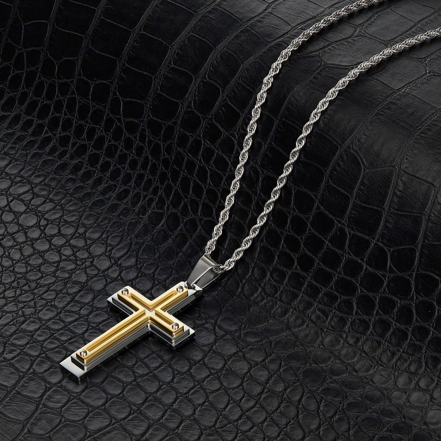 Invicta Men's Stainless Steel Multi-Layered Cross Pendant with 24" Chain