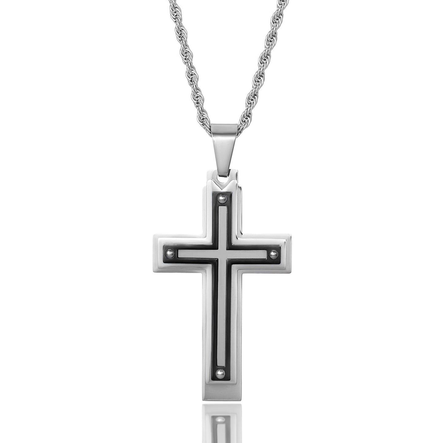 Invicta Men's Stainless Steel Multi-Layered Cross Pendant with 24" Chain
