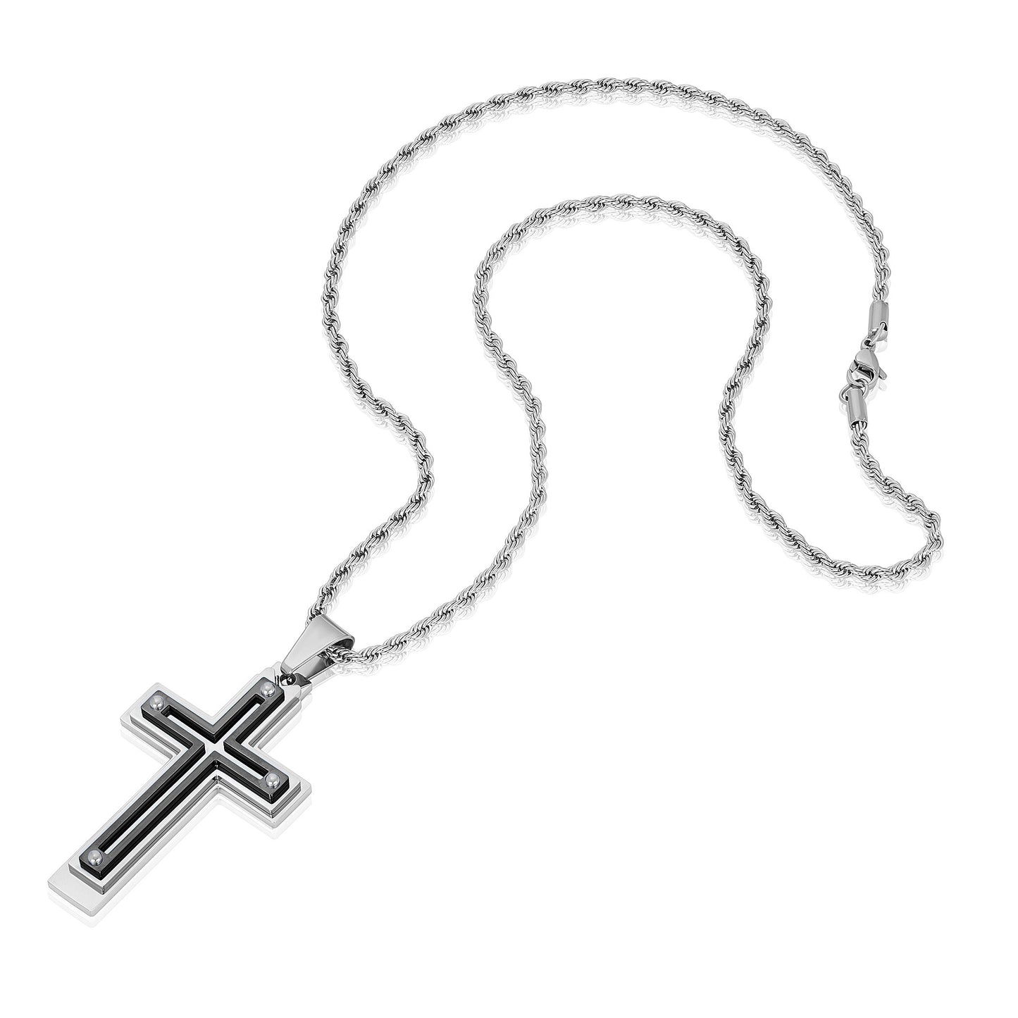 Invicta Men's Stainless Steel Multi-Layered Cross Pendant with 24" Chain