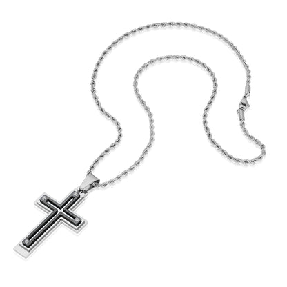 Invicta Men's Stainless Steel Multi-Layered Cross Pendant with 24" Chain