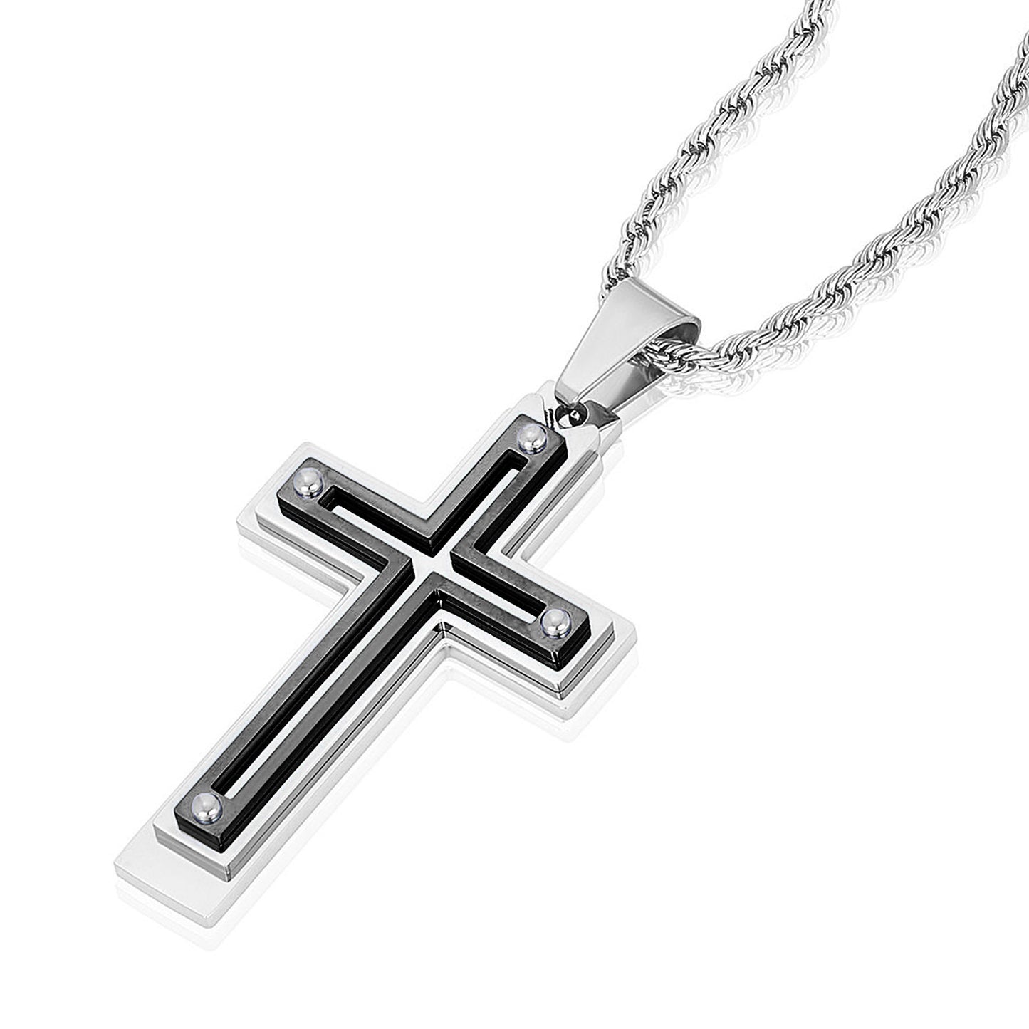 Invicta Men's Stainless Steel Multi-Layered Cross Pendant with 24" Chain