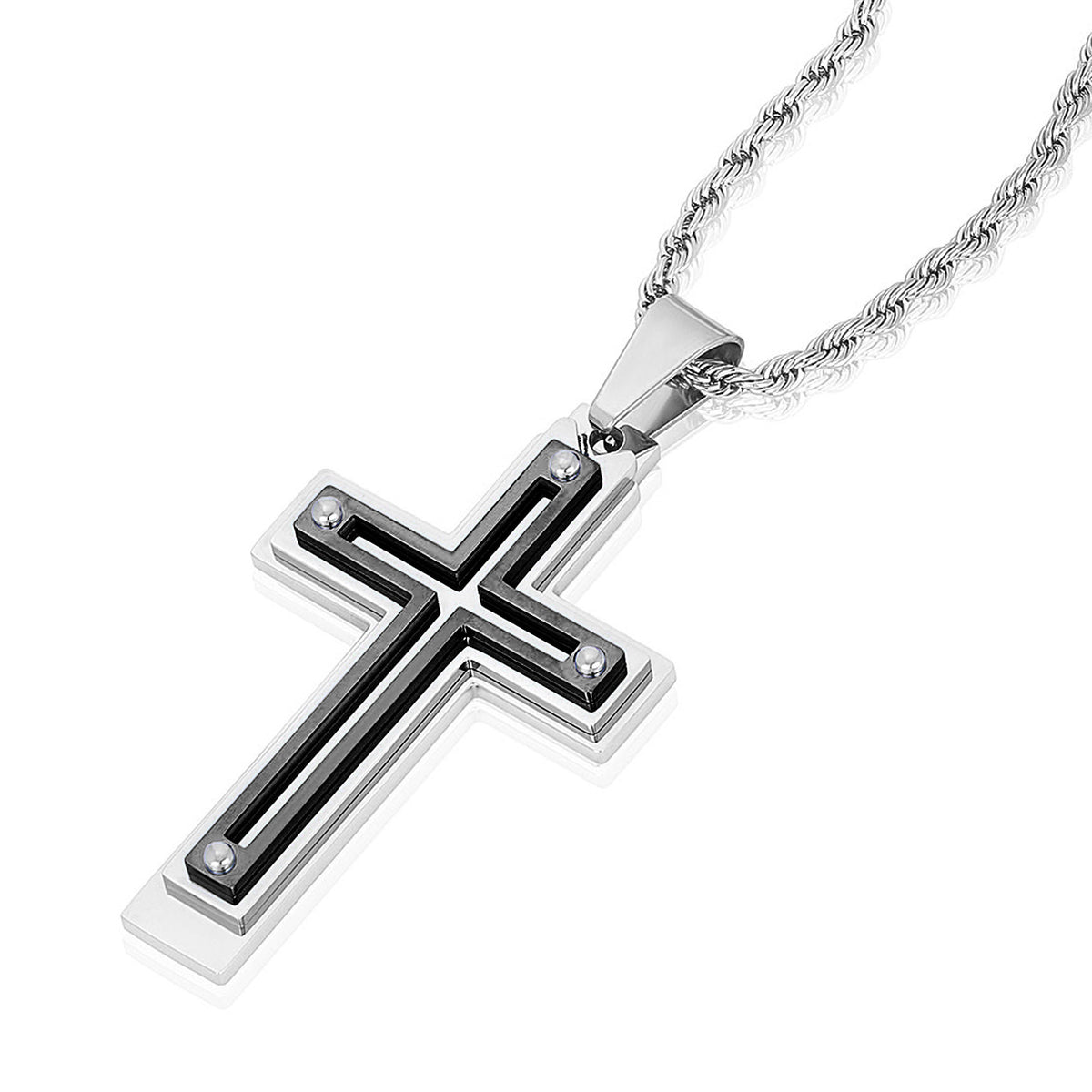 Invicta Men's Stainless Steel Multi-Layered Cross Pendant with 24" Chain
