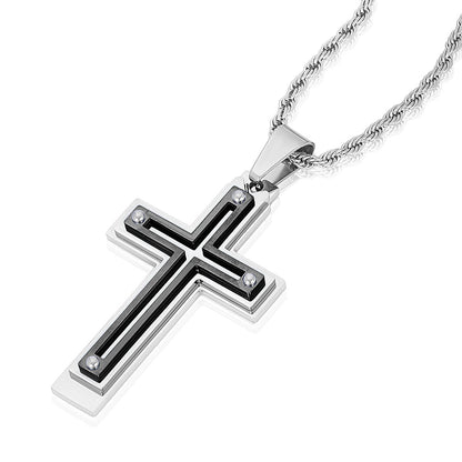 Invicta Men's Stainless Steel Multi-Layered Cross Pendant with 24" Chain