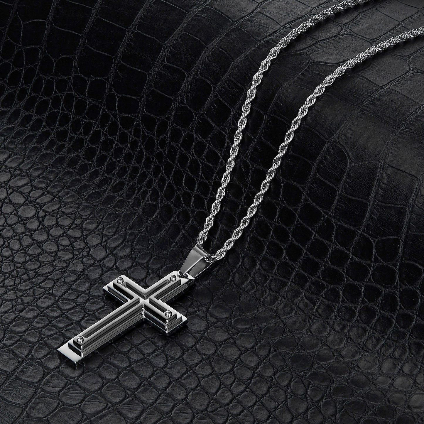 Invicta Men's Stainless Steel Multi-Layered Cross Pendant with 24" Chain