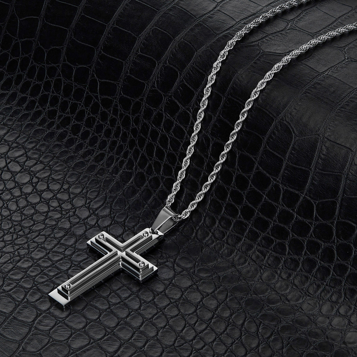 Invicta Men's Stainless Steel Multi-Layered Cross Pendant with 24" Chain
