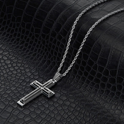 Invicta Men's Stainless Steel Multi-Layered Cross Pendant with 24" Chain