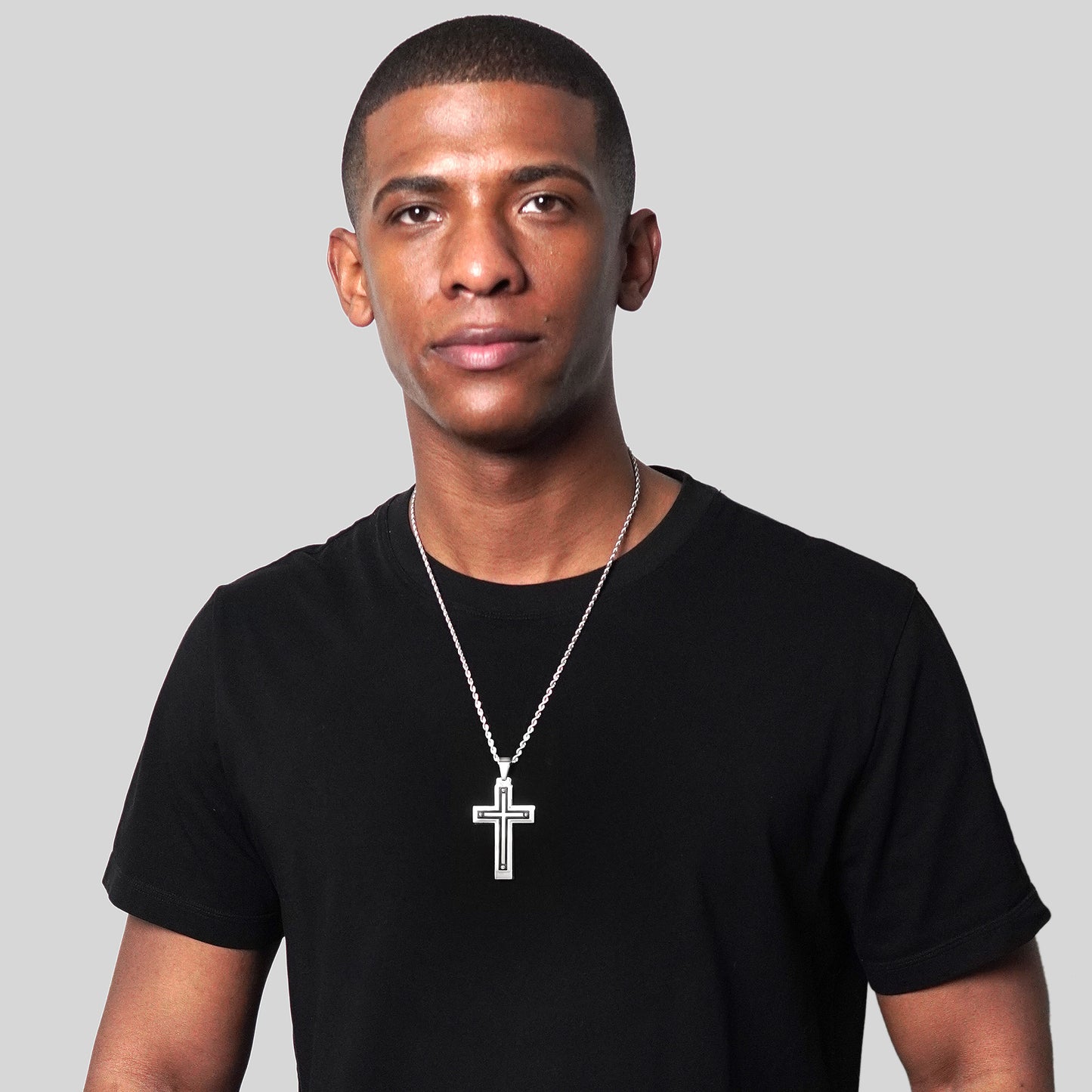 Invicta Men's Stainless Steel Multi-Layered Cross Pendant with 24" Chain