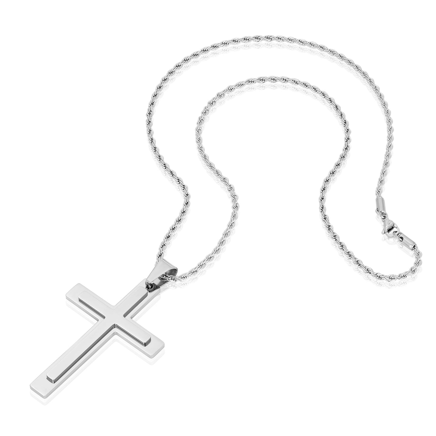 Invicta Men's Stainless Steel Multi-Layered Cross Pendant with 24" Chain