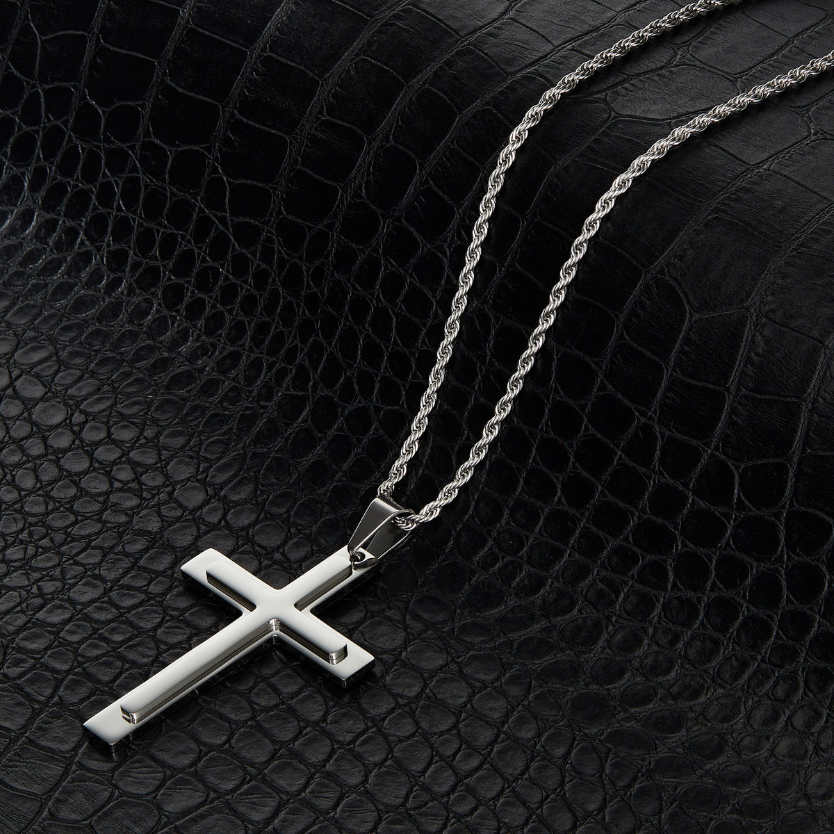 Invicta Men's Stainless Steel Multi-Layered Cross Pendant with 24" Chain