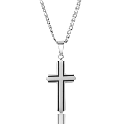Invicta Men's Stainless Steel Black & Silvertone Cross Pendant with 24" Chain