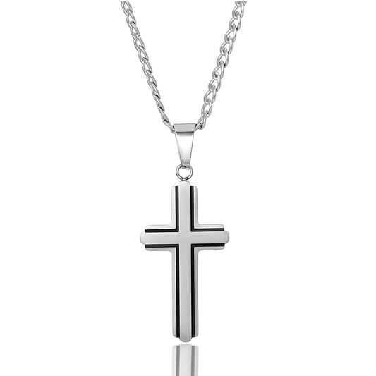 Invicta Men's Stainless Steel Black & Silvertone Cross Pendant with 24" Chain