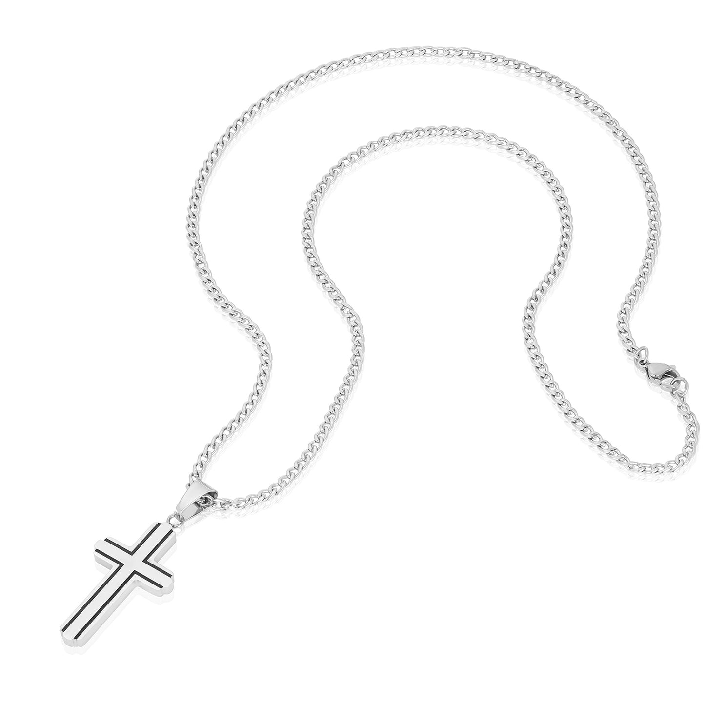 Invicta Men's Stainless Steel Black & Silvertone Cross Pendant with 24" Chain