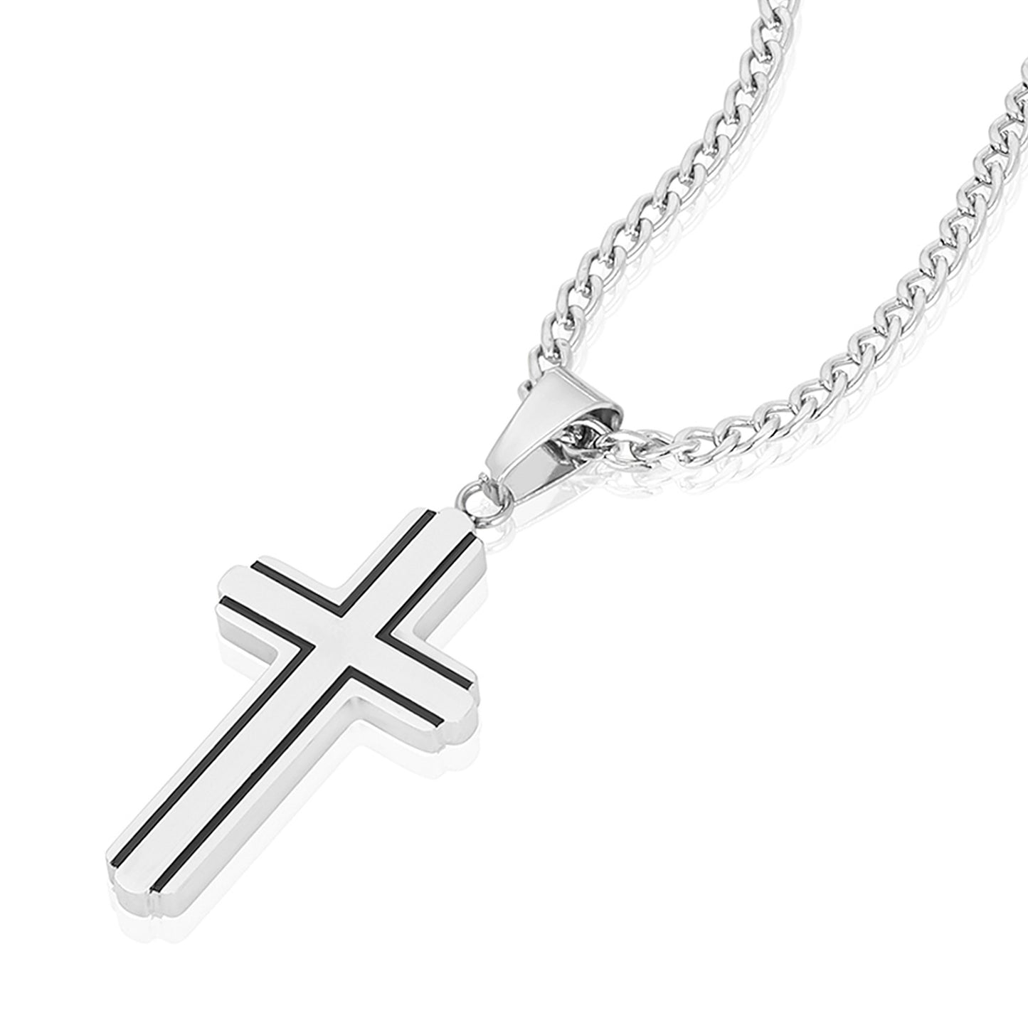 Invicta Men's Stainless Steel Black & Silvertone Cross Pendant with 24" Chain