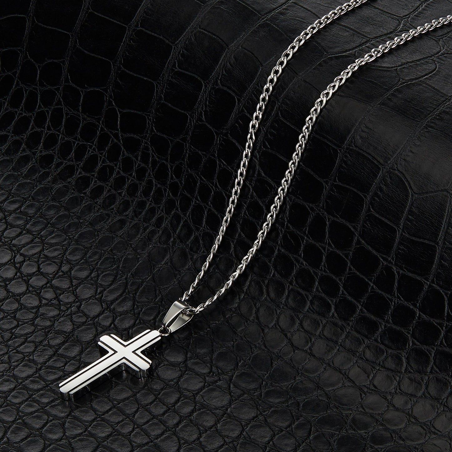 Invicta Men's Stainless Steel Black & Silvertone Cross Pendant with 24" Chain