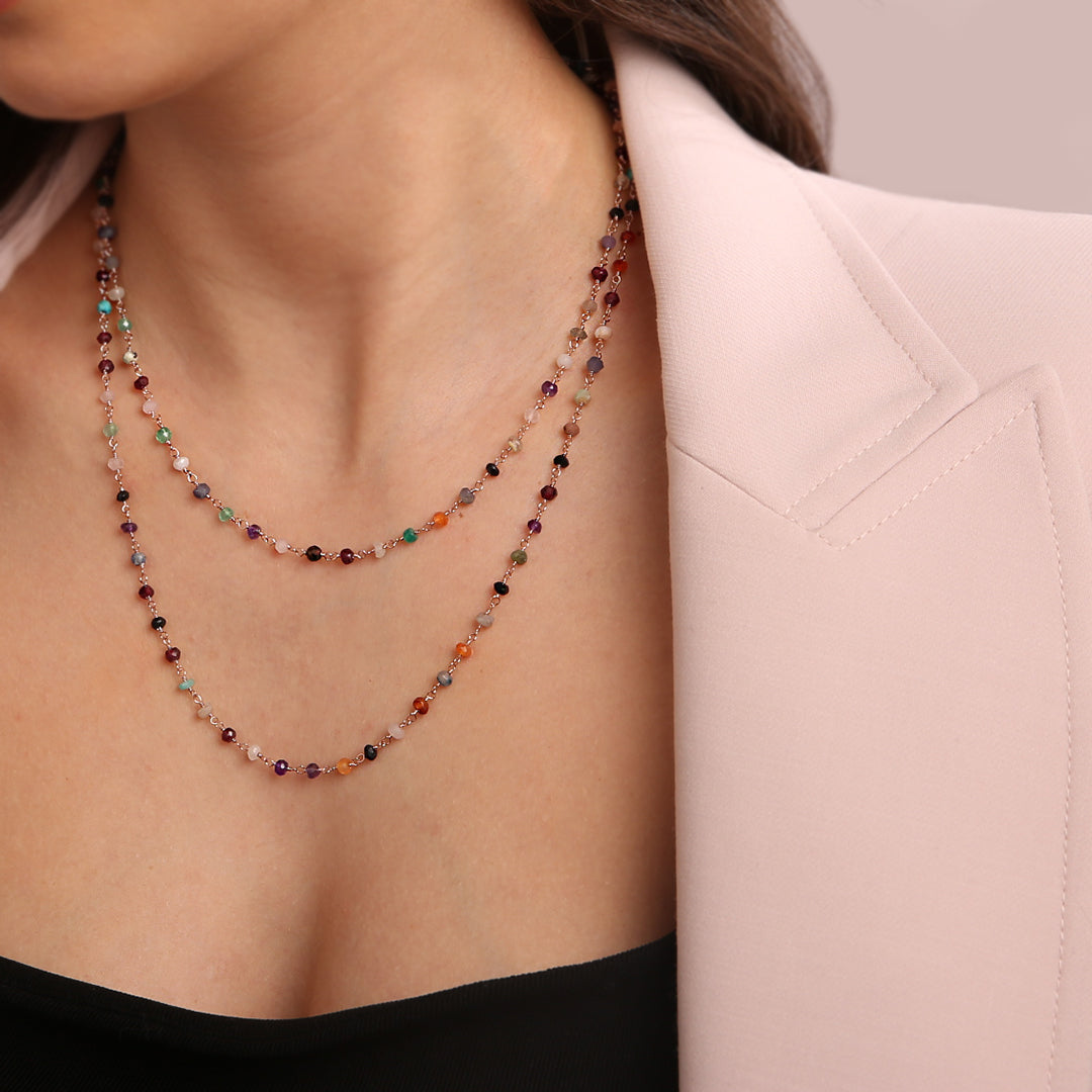 Toscana Italiana 18K Rose Gold Plated Multi-Gemstone Station 39" Layering Necklace