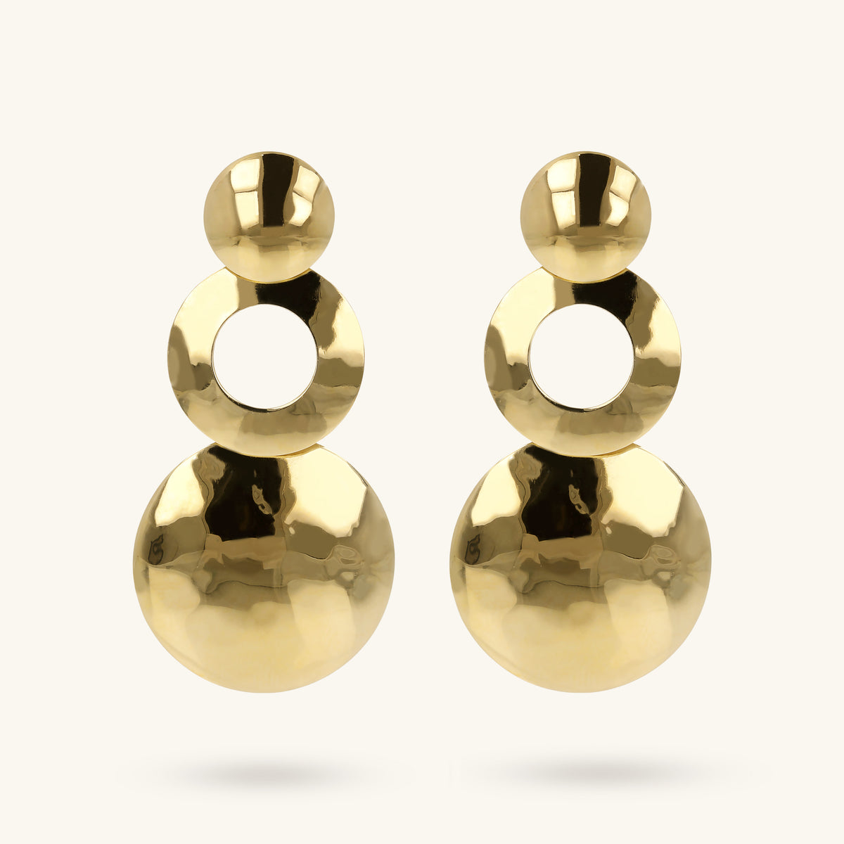Toscana Italiana 18K Gold Plated Hammered Three-Tier Drop Earrings