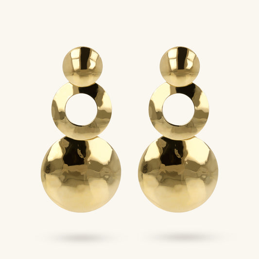 Toscana Italiana 18K Gold Plated Hammered Three-Tier Drop Earrings