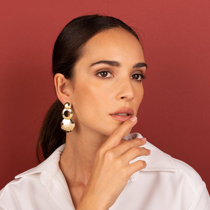 Toscana Italiana 18K Gold Plated Hammered Three-Tier Drop Earrings