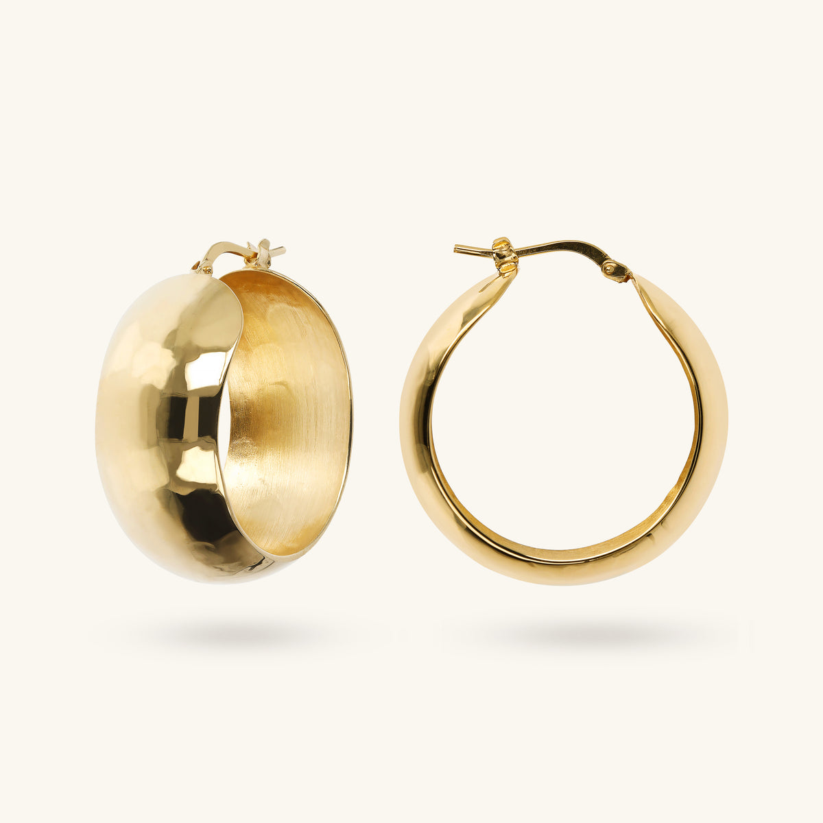 Toscana Italiana 18K Gold Plated Hammered Wide Domed Hoop Earrings
