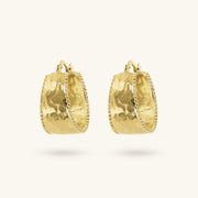 Toscana Italiana 18K Gold Plated Hammered Etruscan Beaded Edge Hoop Earrings