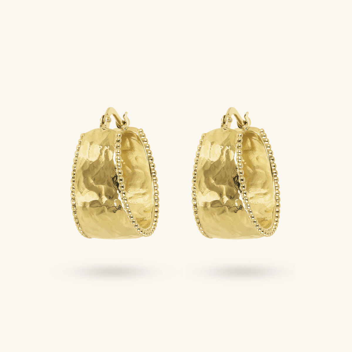 Toscana Italiana 18K Gold Plated Hammered Etruscan Beaded Edge Hoop Earrings