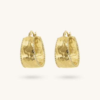 Toscana Italiana 18K Gold Plated Hammered Etruscan Beaded Edge Hoop Earrings