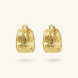 Toscana Italiana 18K Gold Plated Hammered Etruscan Beaded Edge Hoop Earrings