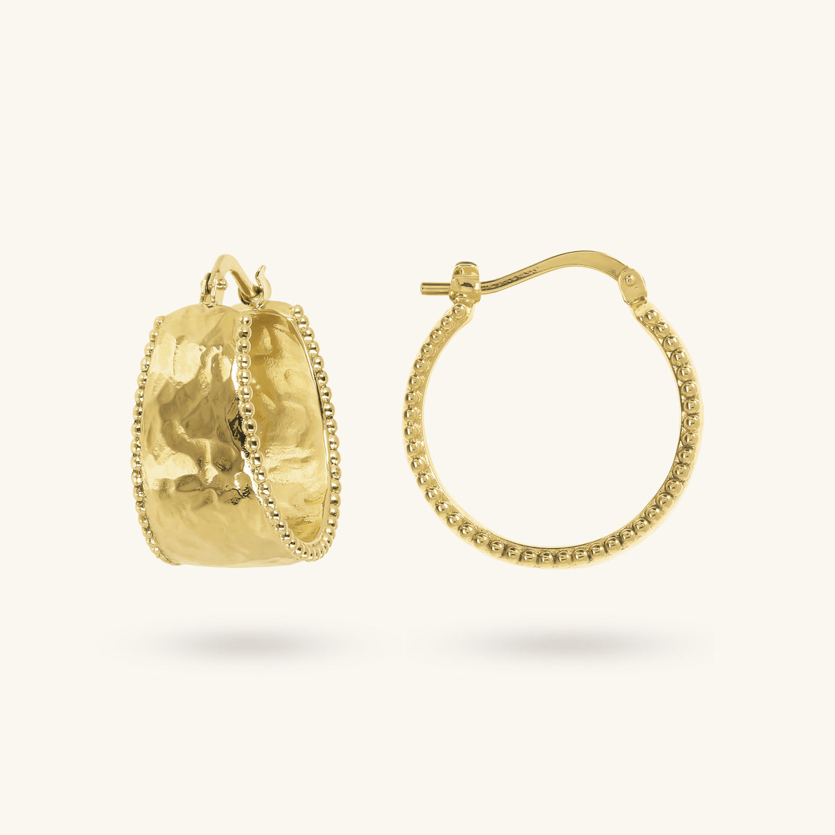 Toscana Italiana 18K Gold Plated Hammered Etruscan Beaded Edge Hoop Earrings